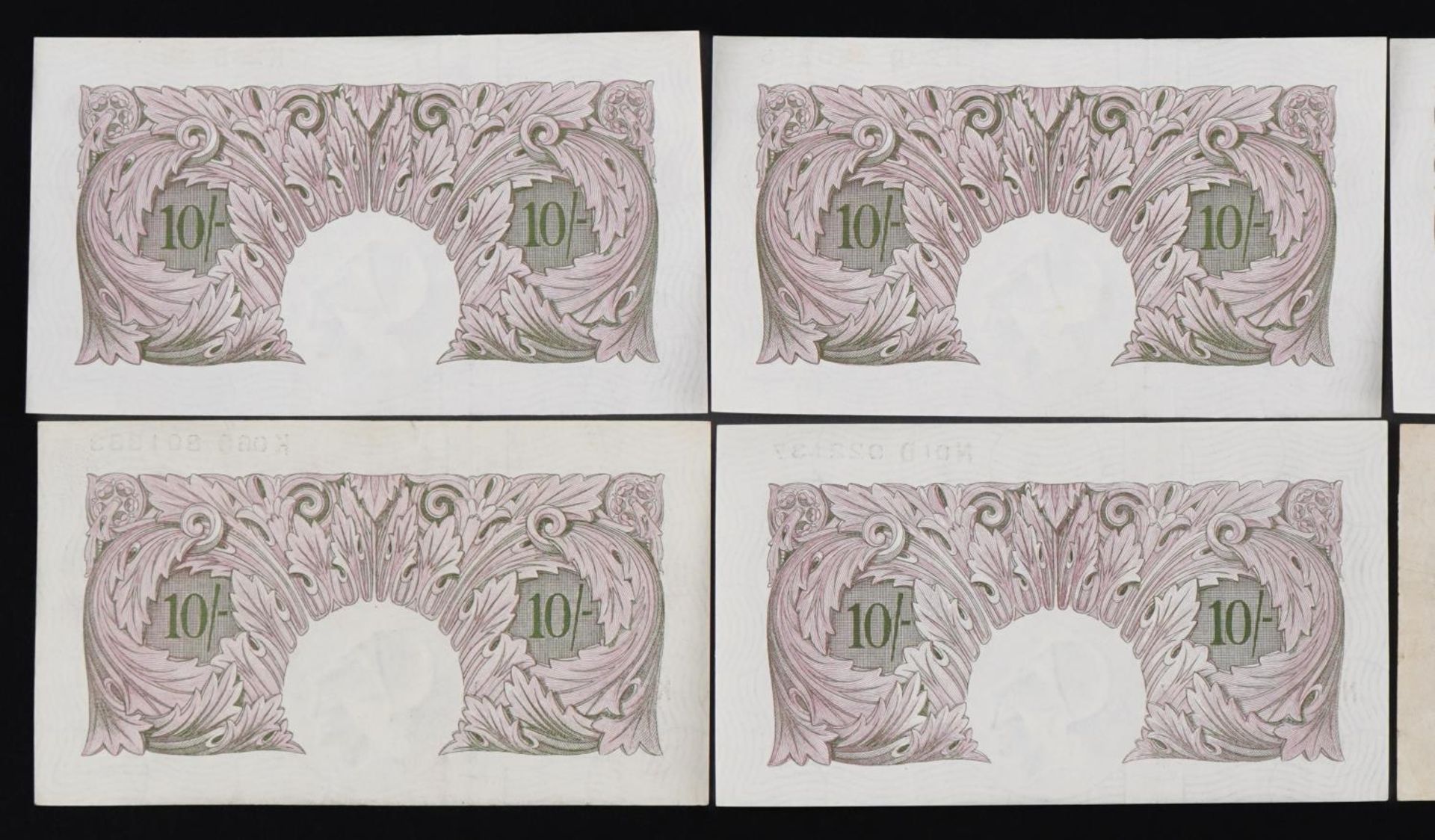Six Bank of England ten shilling notes, each Chief Cashier K O Peppiatt, including three with - Bild 9 aus 12