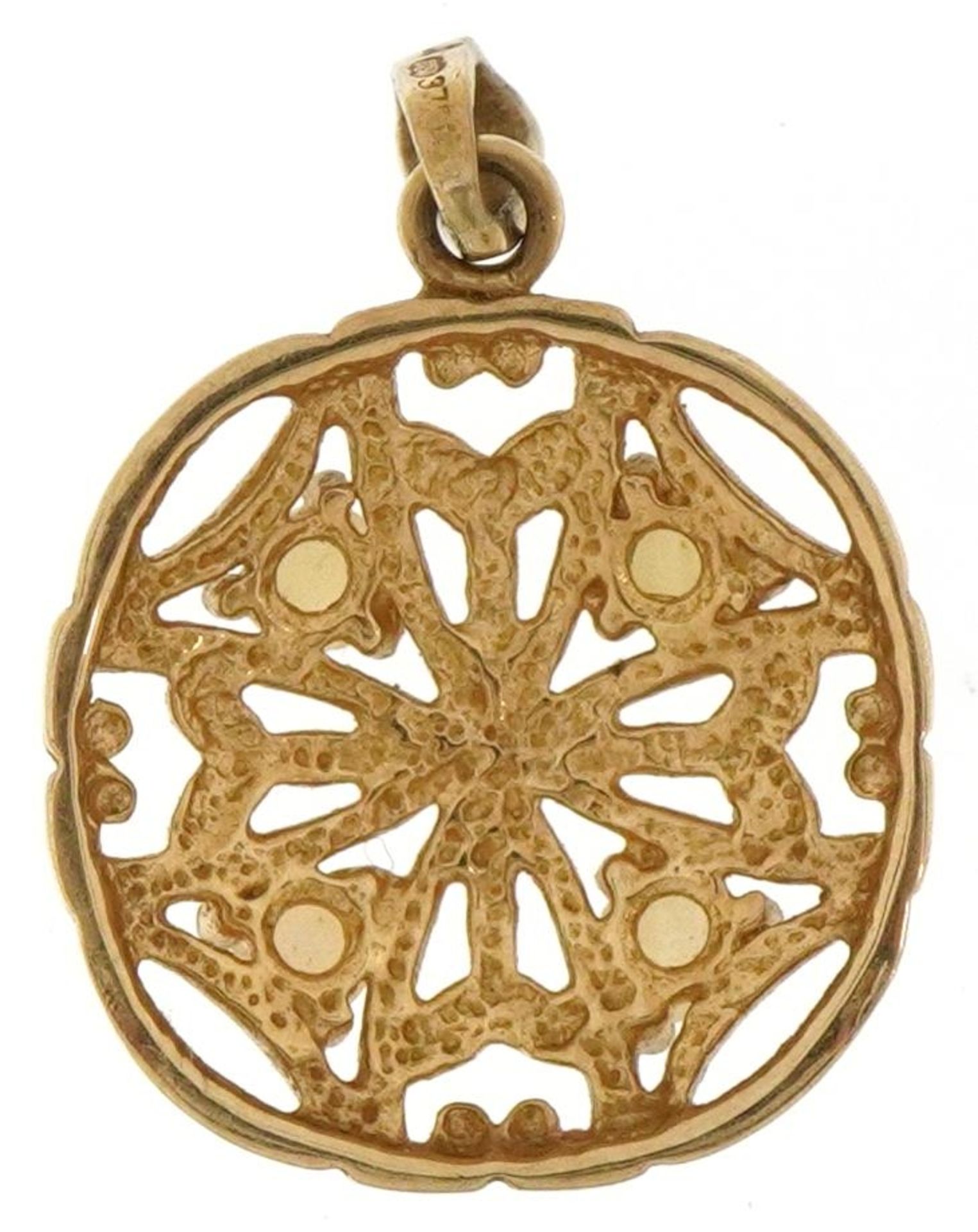 9ct gold seed pearl openwork pendant, 1.8cm high, 1.6g - Image 2 of 2