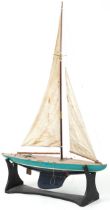 Large wooden model pond yacht, 143cm high