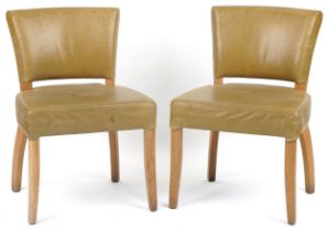 Wych Wood Design, pair of contemporary light oak chairs with green leather upholstery, 87cm high