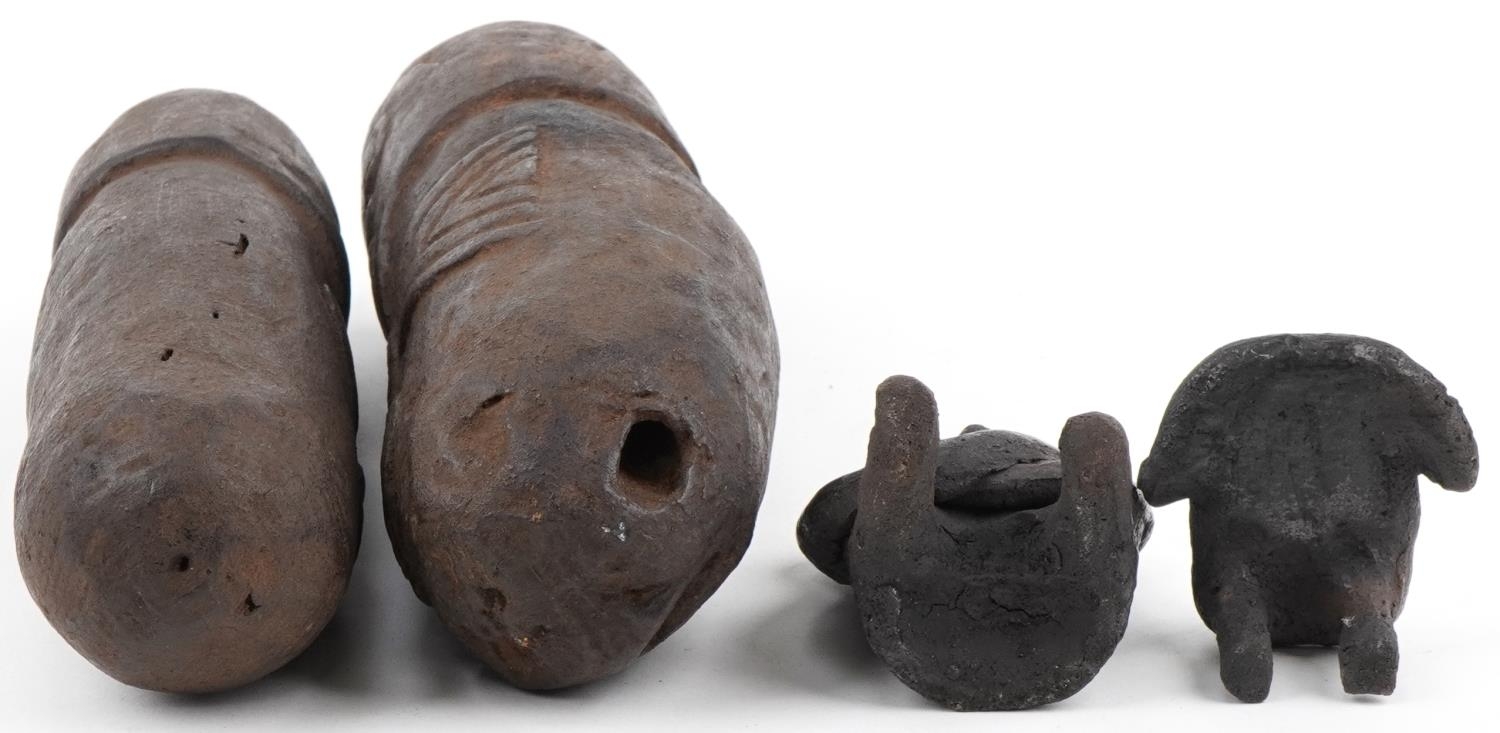 Native American Pre Columbian artefacts including two phallus figures, the largest 26.5cm in length - Image 5 of 5