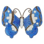 925S sterling silver and guilloche enamel butterfly brooch, possibly Danish, 3cm wide, 3.1g