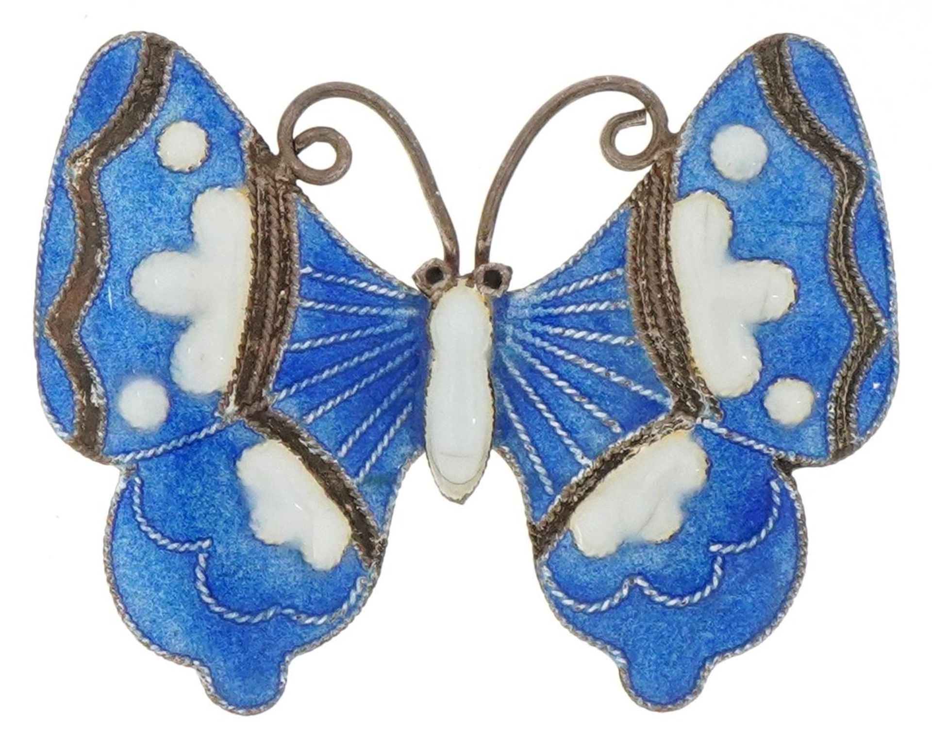 925S sterling silver and guilloche enamel butterfly brooch, possibly Danish, 3cm wide, 3.1g