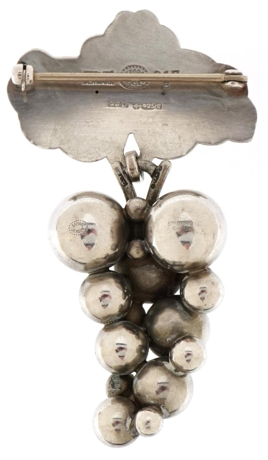 Harald Nielsen for Georg Jensen, mid century Danish 925S sterling silver moonlit grapes brooch - Image 2 of 5