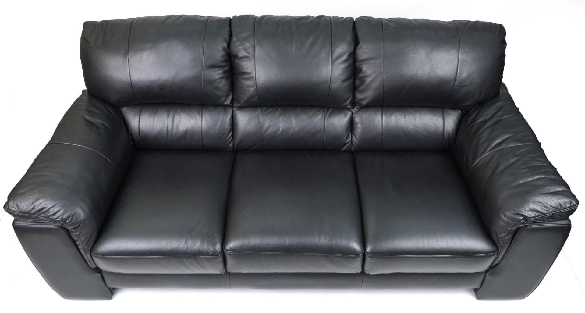 Contemporary three seater settee with black leather upholstery, 90cm H x 200cm W x 90cm D - Bild 2 aus 3