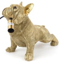 Ornate gilt painted table lamp in the form of a French Bulldog, 30cm in length