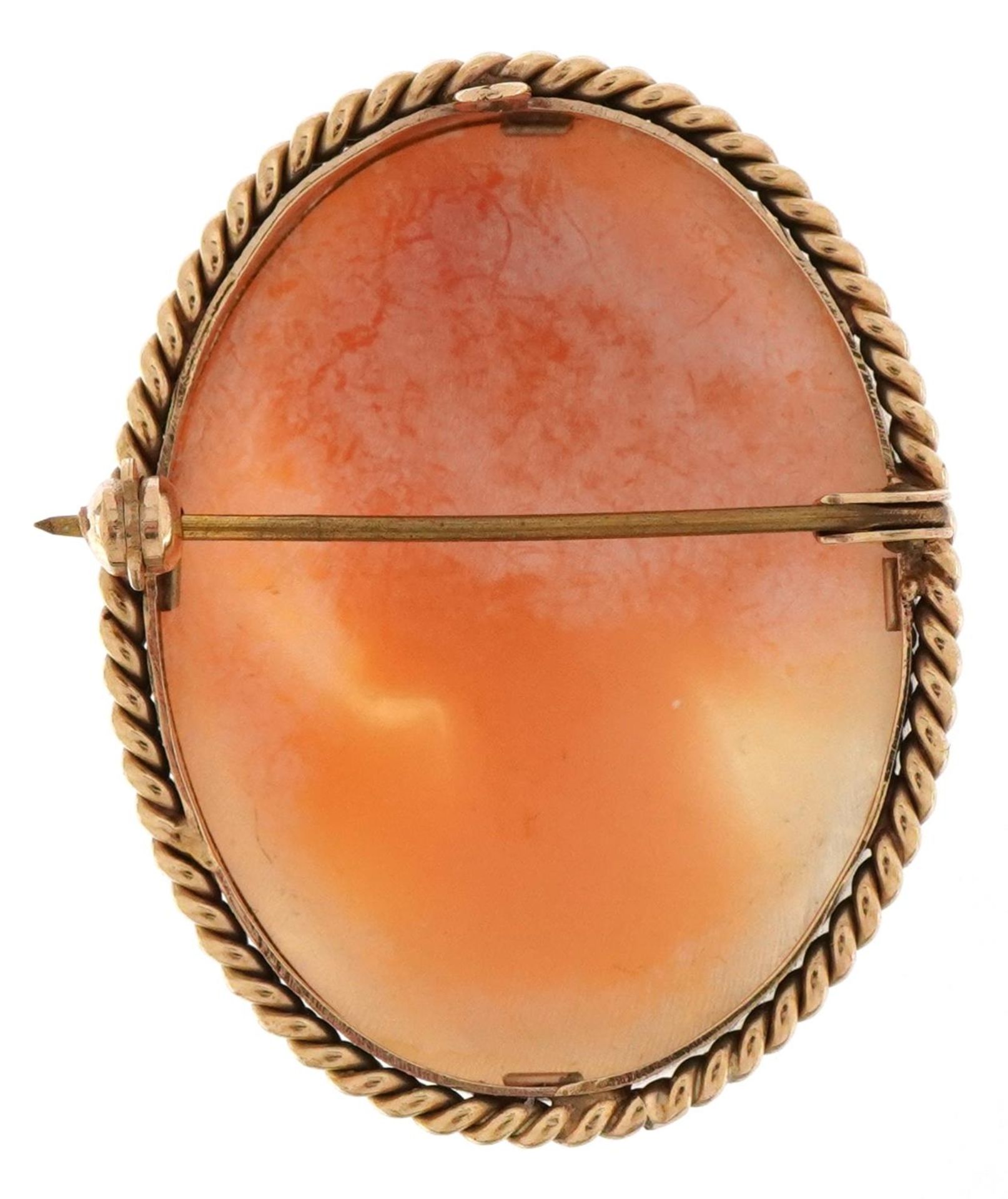 9ct gold mounted cameo shell pendant carved with a maiden head, 3.8cm high, 9.6g - Image 2 of 4