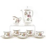 Wedgwood Swallow part coffee service comprising coffee pot, milk jug, six cups and five saucers, the