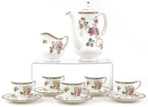 Wedgwood Swallow part coffee service comprising coffee pot, milk jug, six cups and five saucers, the