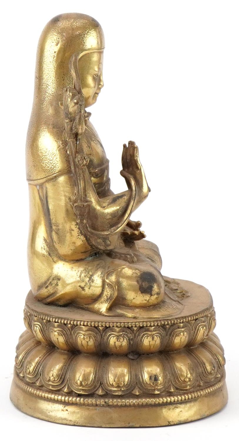 Chino Tibetan gilt bronze Buddha, 24cm high - Image 5 of 7