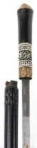 Indian ebony and bone inlaid swordstick with lion pommel, 91cm in length