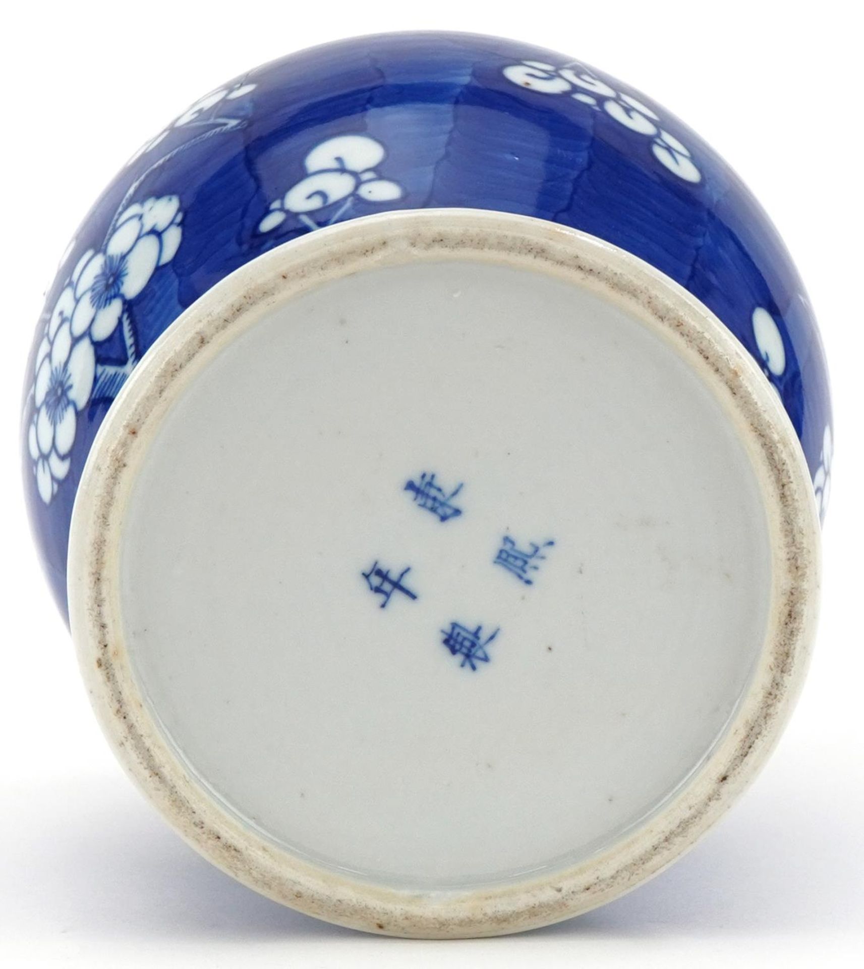 Chinese hand painted blue and white prunus ginger jar and cover, character mark to the base, 22cm - Bild 6 aus 7