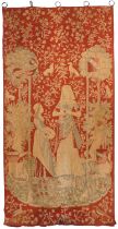 Large Antique Spanish hand printed wall hanging of The Lady and the Unicorn. Provenance: Bought from