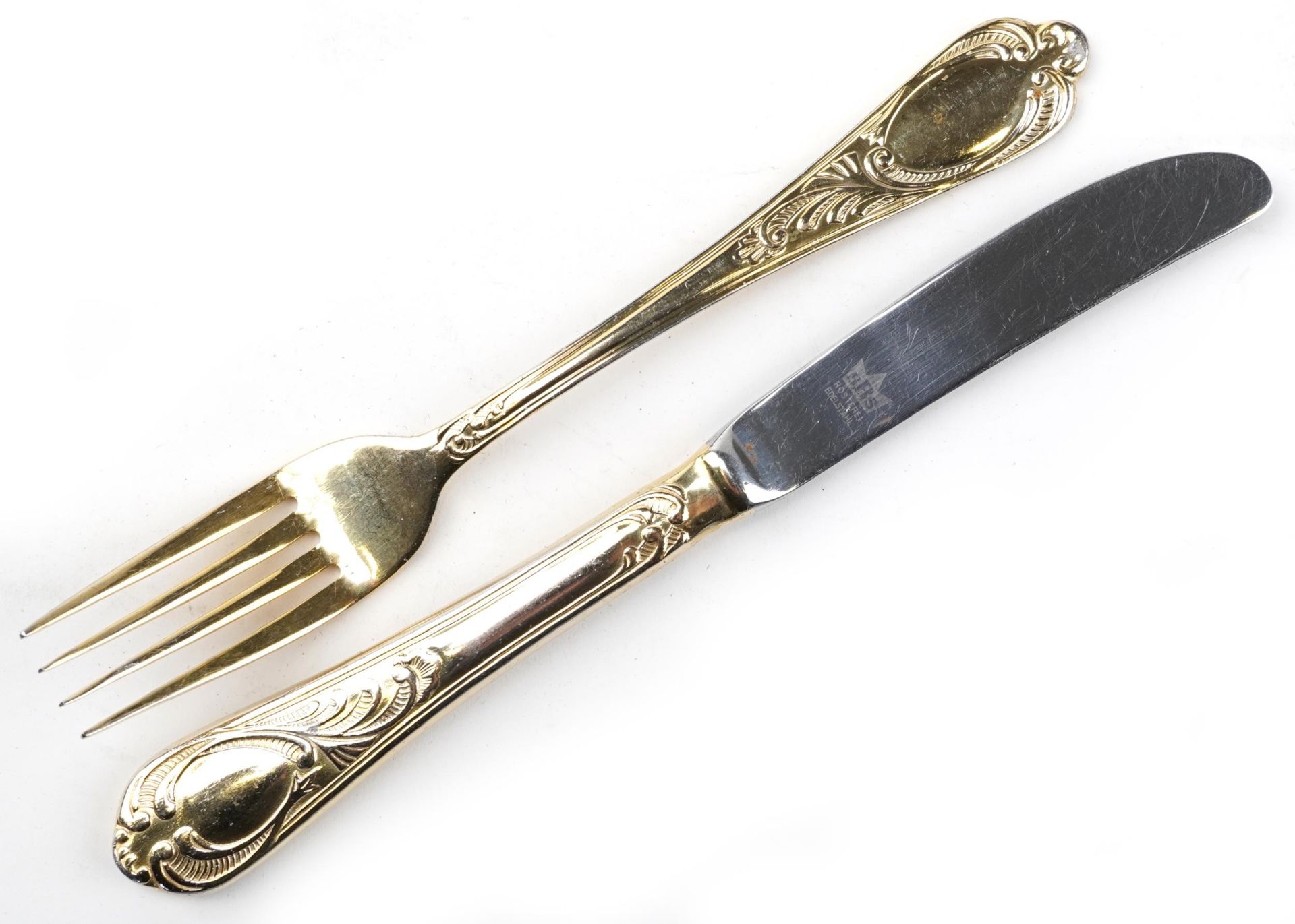 German SBS canteen of gold plated cutlery housed in a brown leather brief case, 45.5cm wide - Image 4 of 8