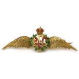 Military interest 15ct gold and enamel RFC sweetheart brooch, 3.5cm wide, 2.5g