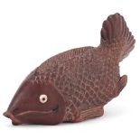 Japanese carved hardwood inro in the form of a fish, 13cm in length