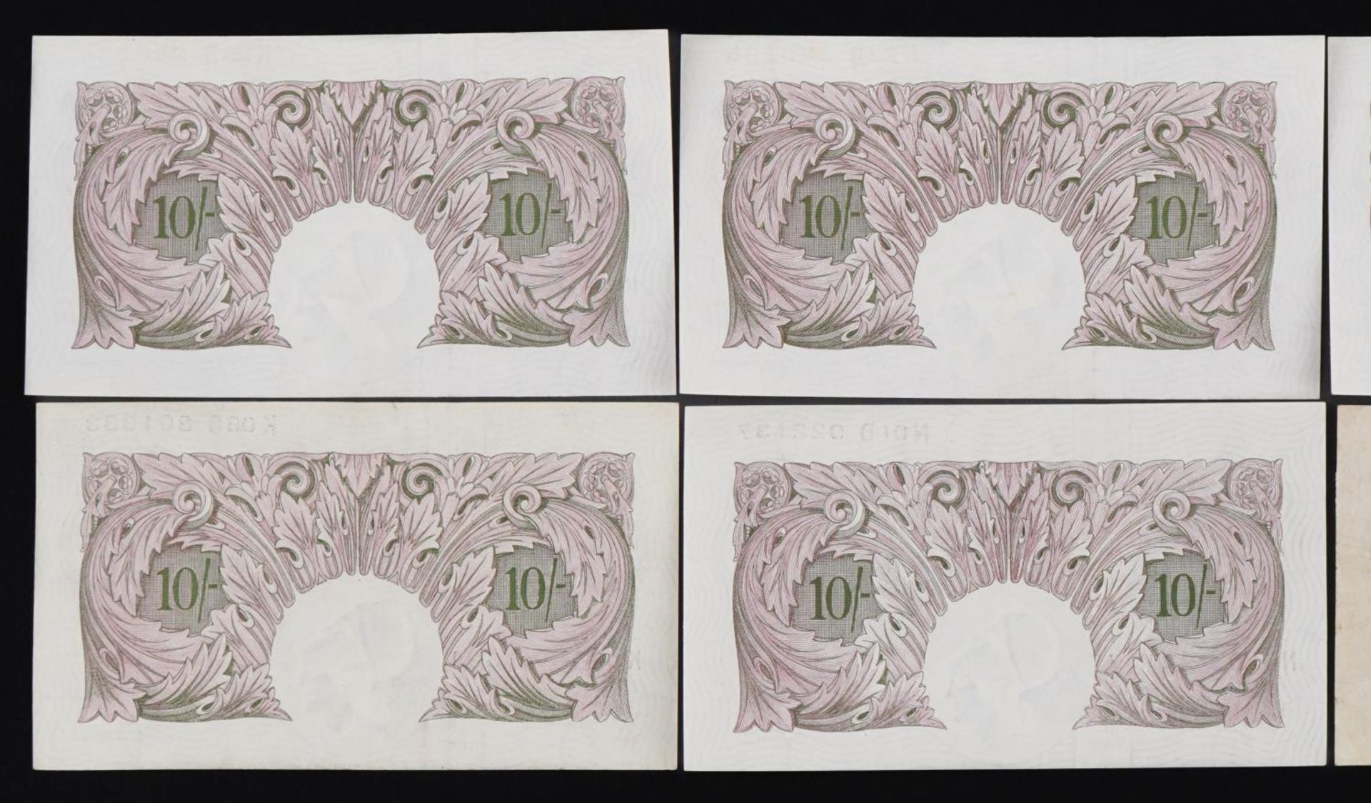 Six Bank of England ten shilling notes, each Chief Cashier K O Peppiatt, including three with - Bild 10 aus 12