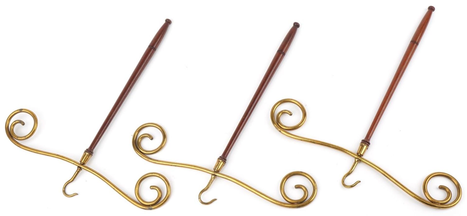 Three Edwardian mahogany and brass gown hangers, each 50cm high - Image 2 of 2