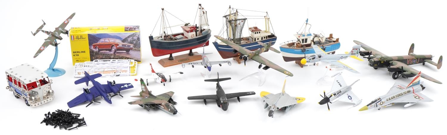 Collection of scratch built model military aircraft and model boats