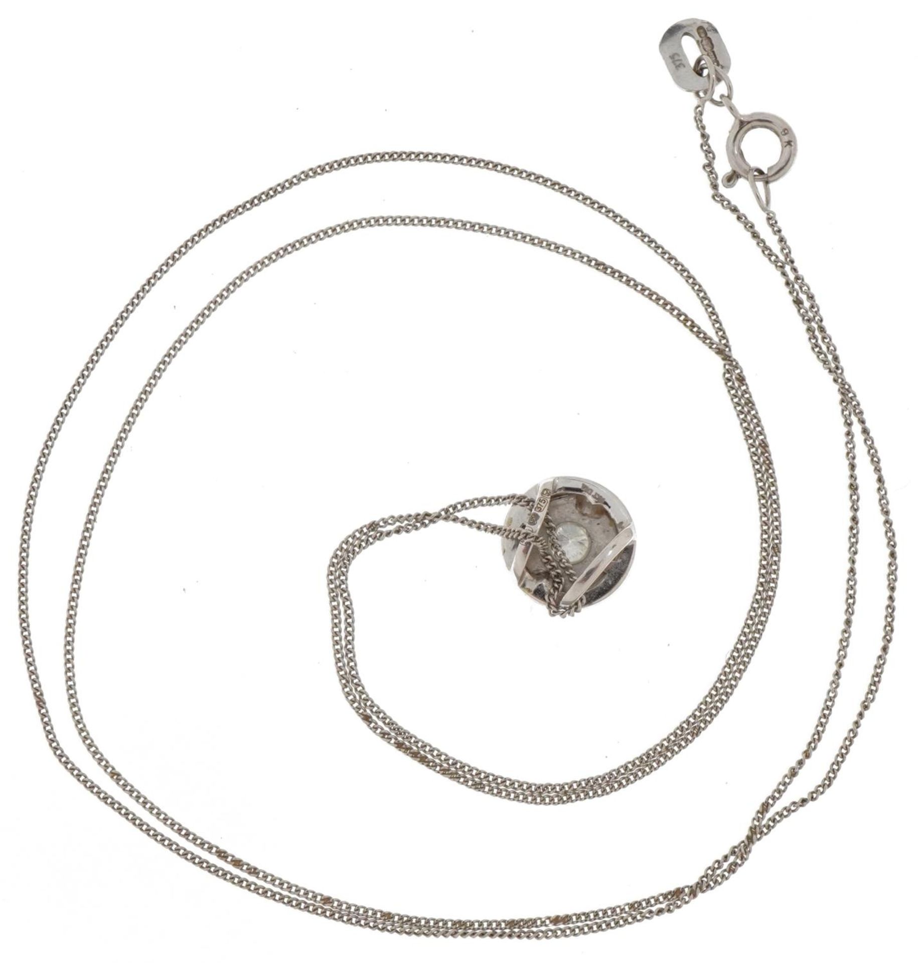 9ct white gold diamond solitaire pendant on a 9ct white gold necklace, 7.5mm in diameter and 46cm in - Image 3 of 4