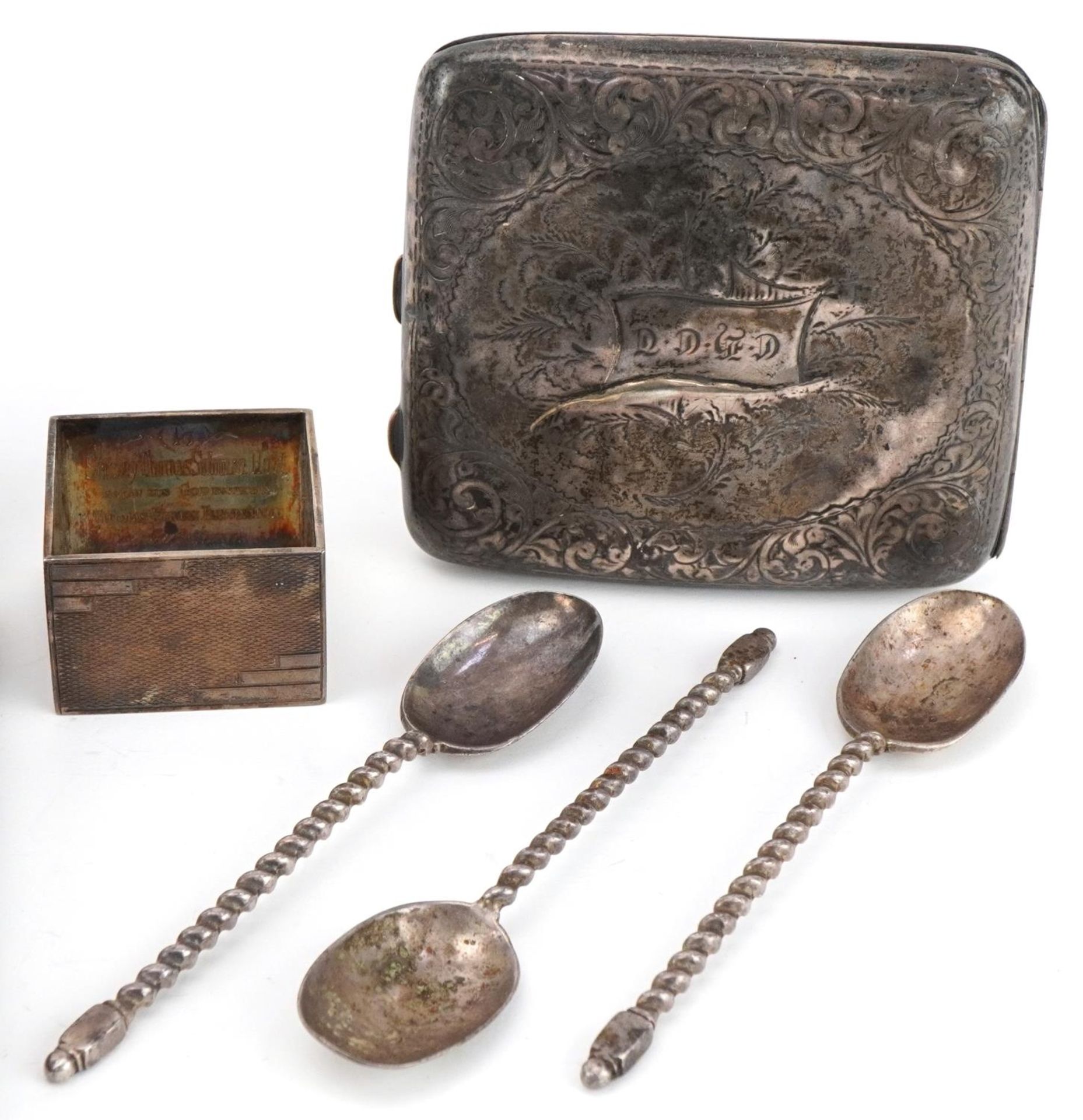 George V and later silver including set of six coffee bean spoons with fitted case, floral - Bild 4 aus 9