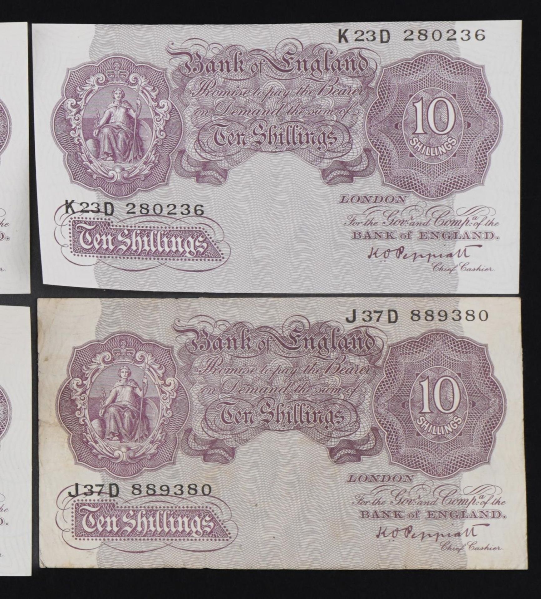 Six Bank of England ten shilling notes, each Chief Cashier K O Peppiatt, including three with - Bild 6 aus 12