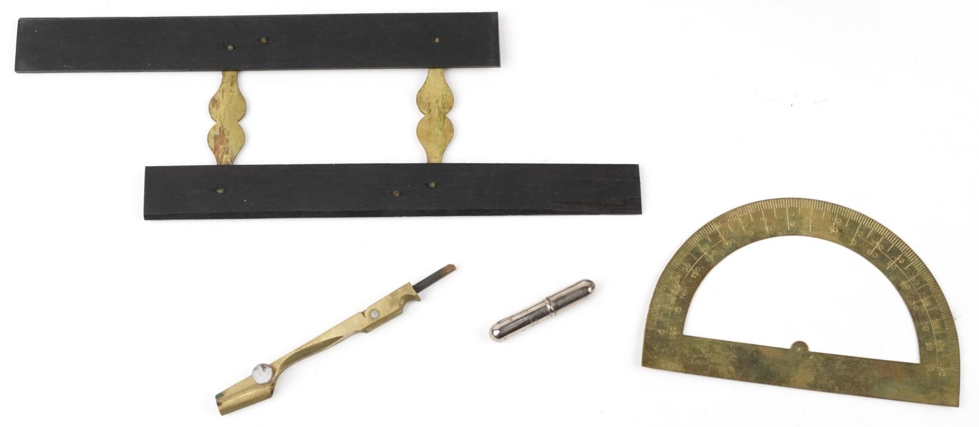 Victorian brass drawing set housed in a silk and velvet lined fitted rosewood case, 21cm wide - Bild 3 aus 6