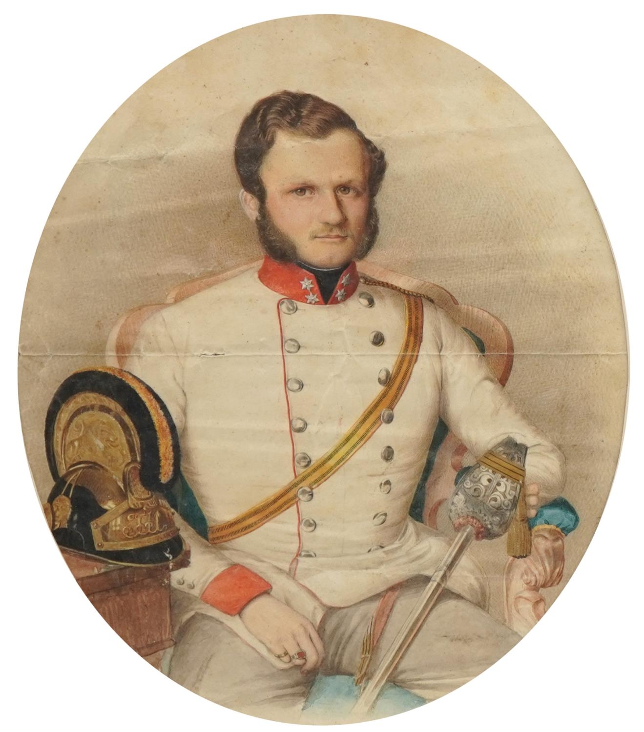 Top half portrait of a Prussian officer in military uniform, 19th century military interest