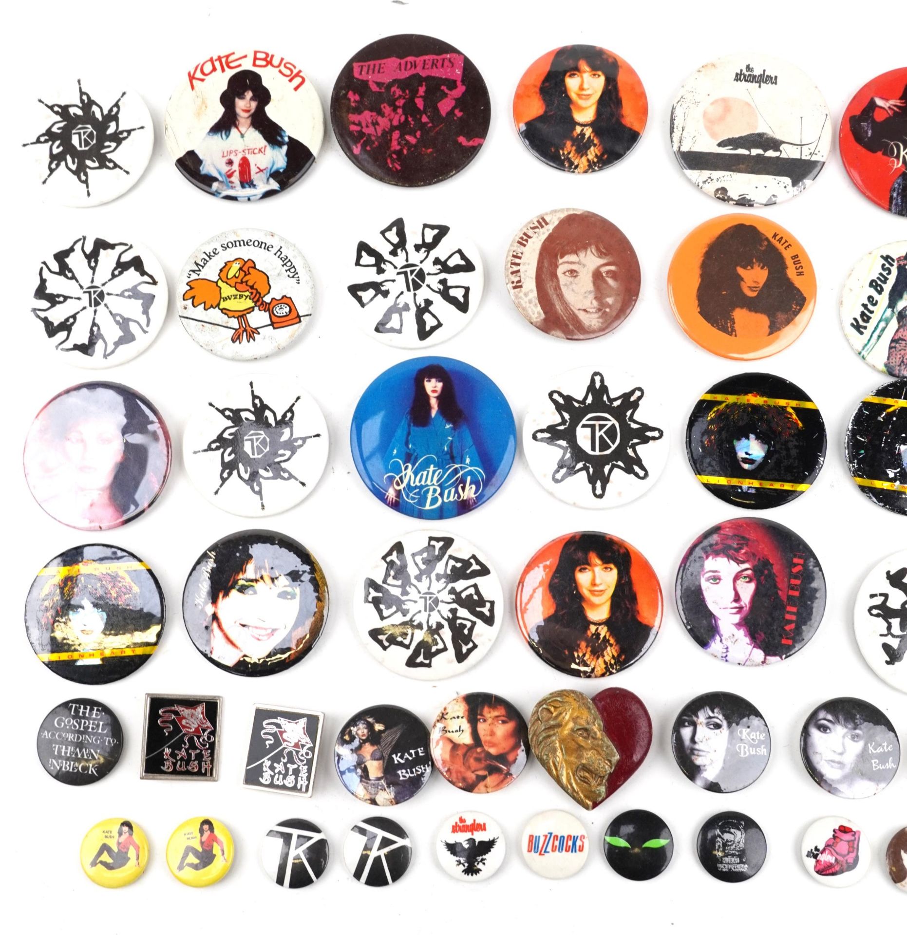 Kate Bush memorabilia comprising three posters, one framed and vintage badges, the largest 95cm x - Image 12 of 14