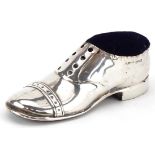 S Blanckensee & Son Ltd, large George V silver pin cushion in the form of a shoe, Chester 1912, 13cm