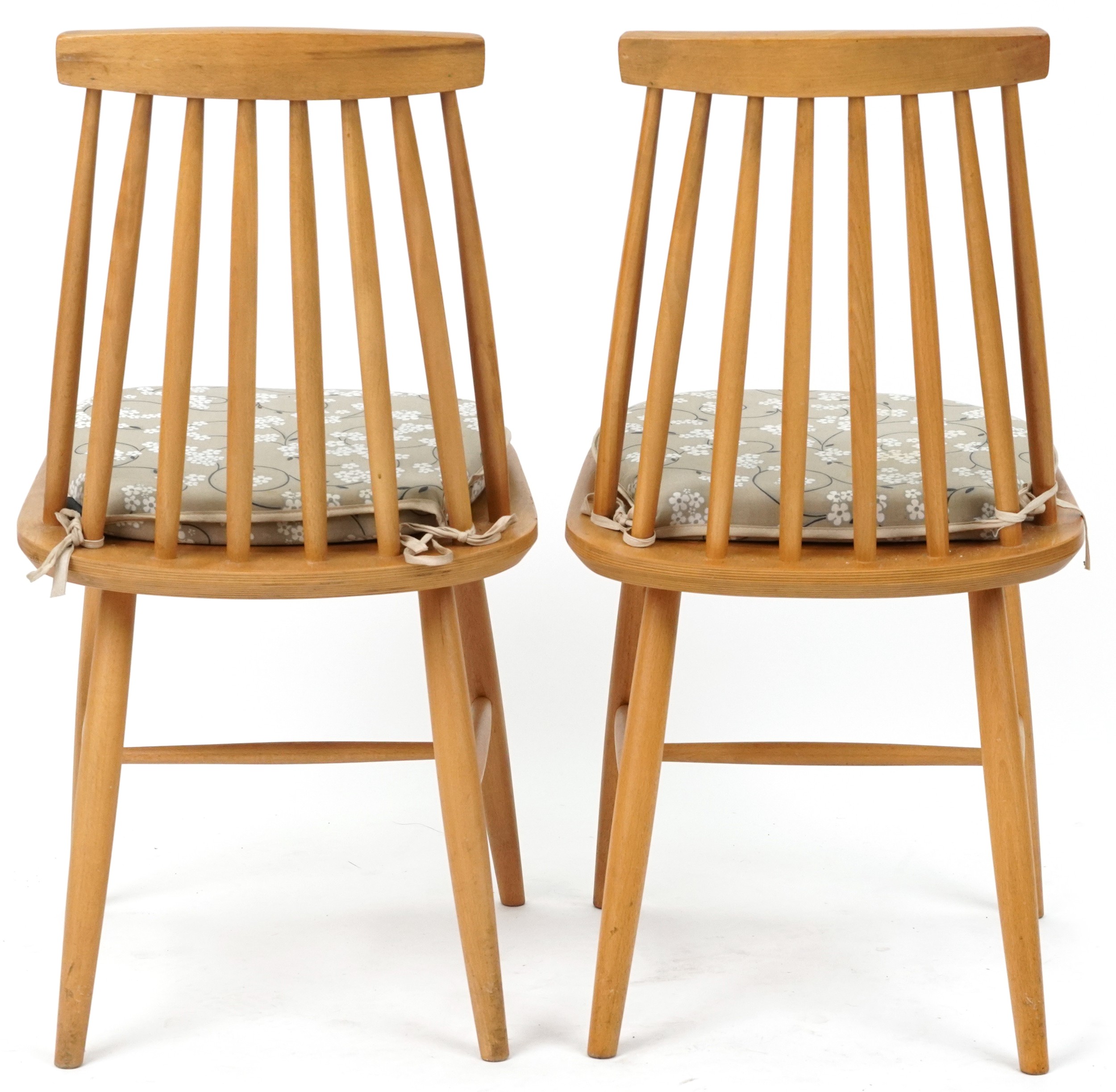 Ercol style lightwood drop end dining table with two stick back chairs, the table 74cm H x 55cm W - Image 9 of 9
