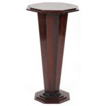 Art Deco style octagonal rosewood effect side pedestal with tapering column, 78.5cm high
