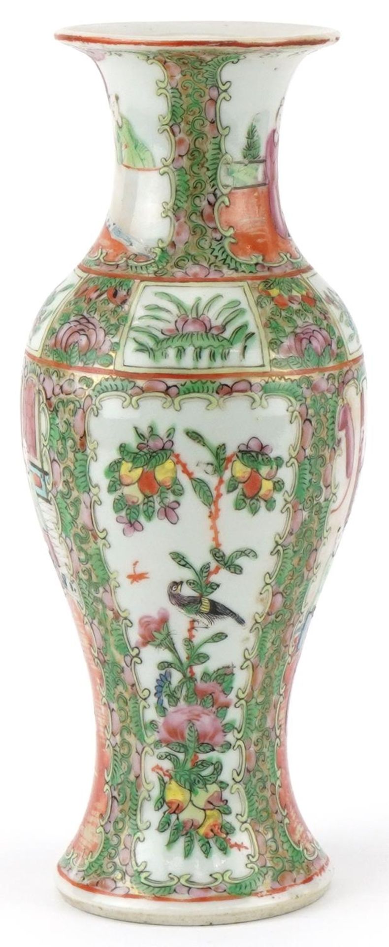 Chinese porcelain vase hand painted in the famille rose palette with flowers, birds and scenes, 25cm - Image 2 of 6