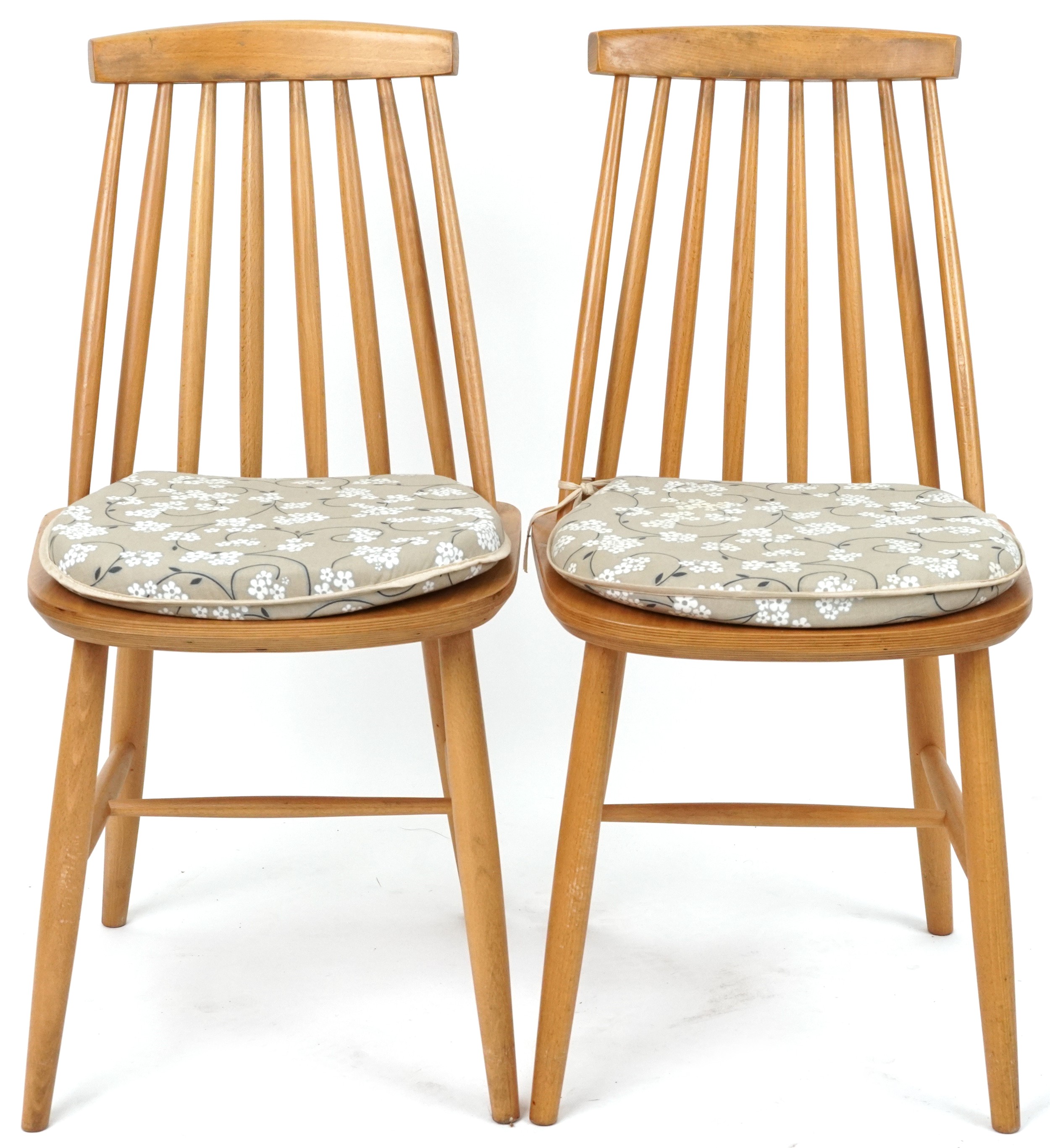 Ercol style lightwood drop end dining table with two stick back chairs, the table 74cm H x 55cm W - Image 7 of 9