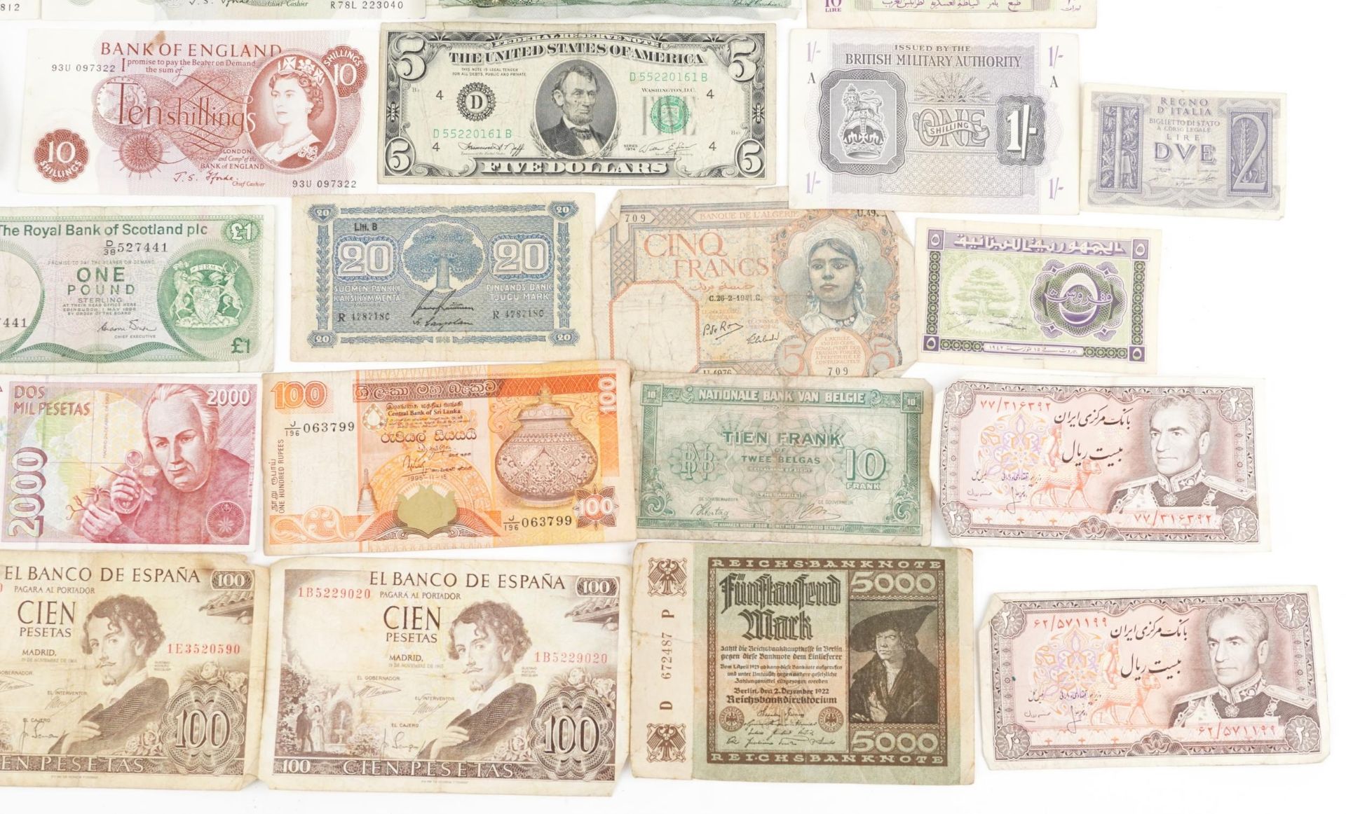 Foreign and British banknotes including British one pound banknotes, Chief Cashier J S Fforde, ten - Bild 5 aus 5