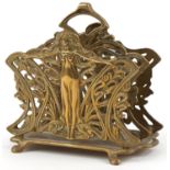 Art Nouveau style bronzed maiden design two section desk letter rack, 17cm wide