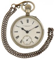 British military issue gentlemen's white metal open face keyless pocket watch having enamelled and