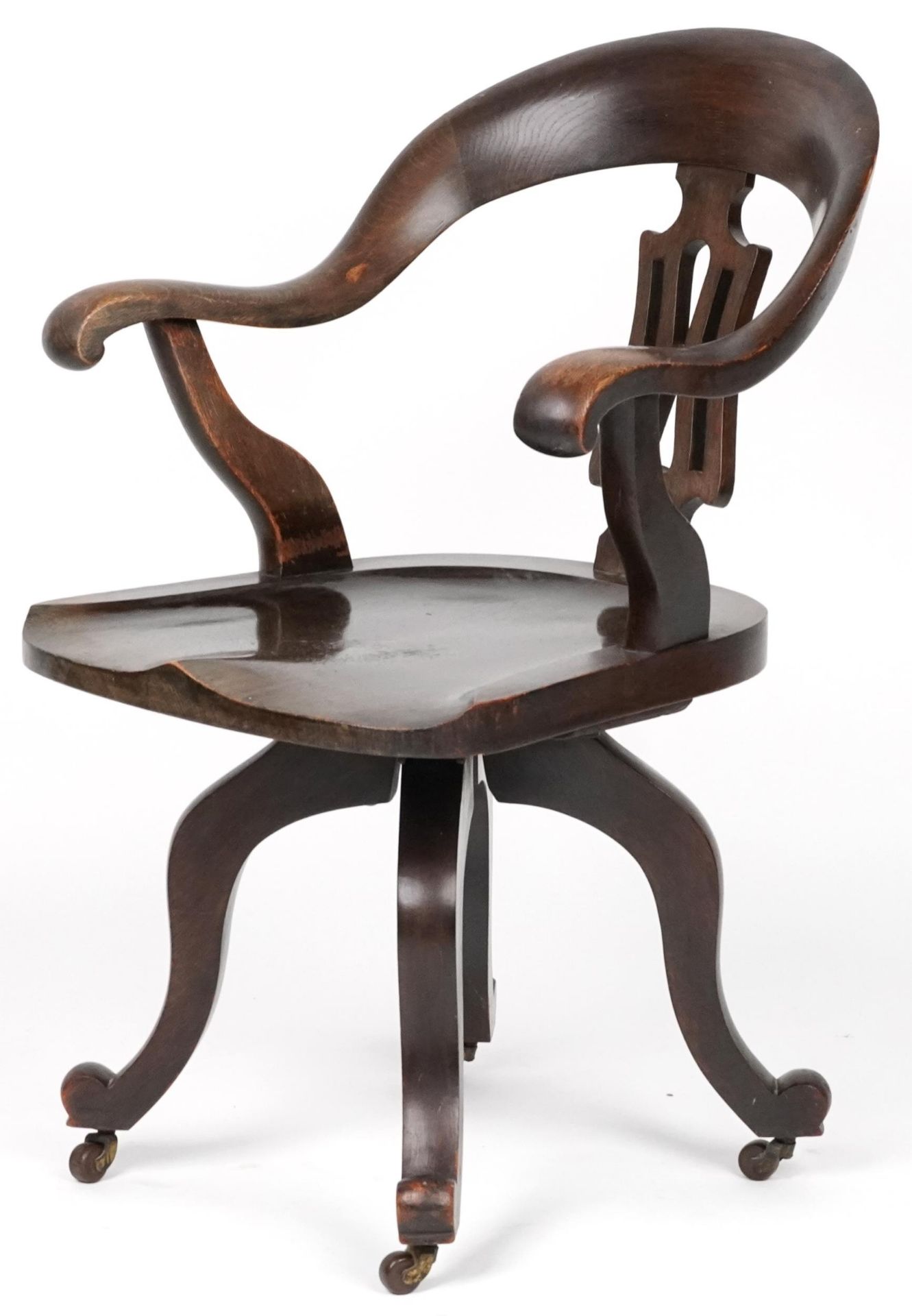 Antique oak captain's chair, 88cm high