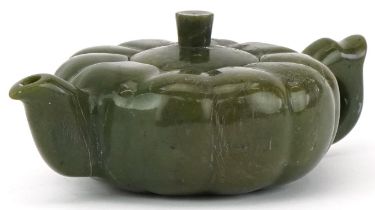 Chinese carved jadeite teapot in the form of a melon, 17cm wide