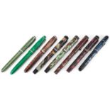 Vintage marbleised and striped fountain pens including Easterbrook