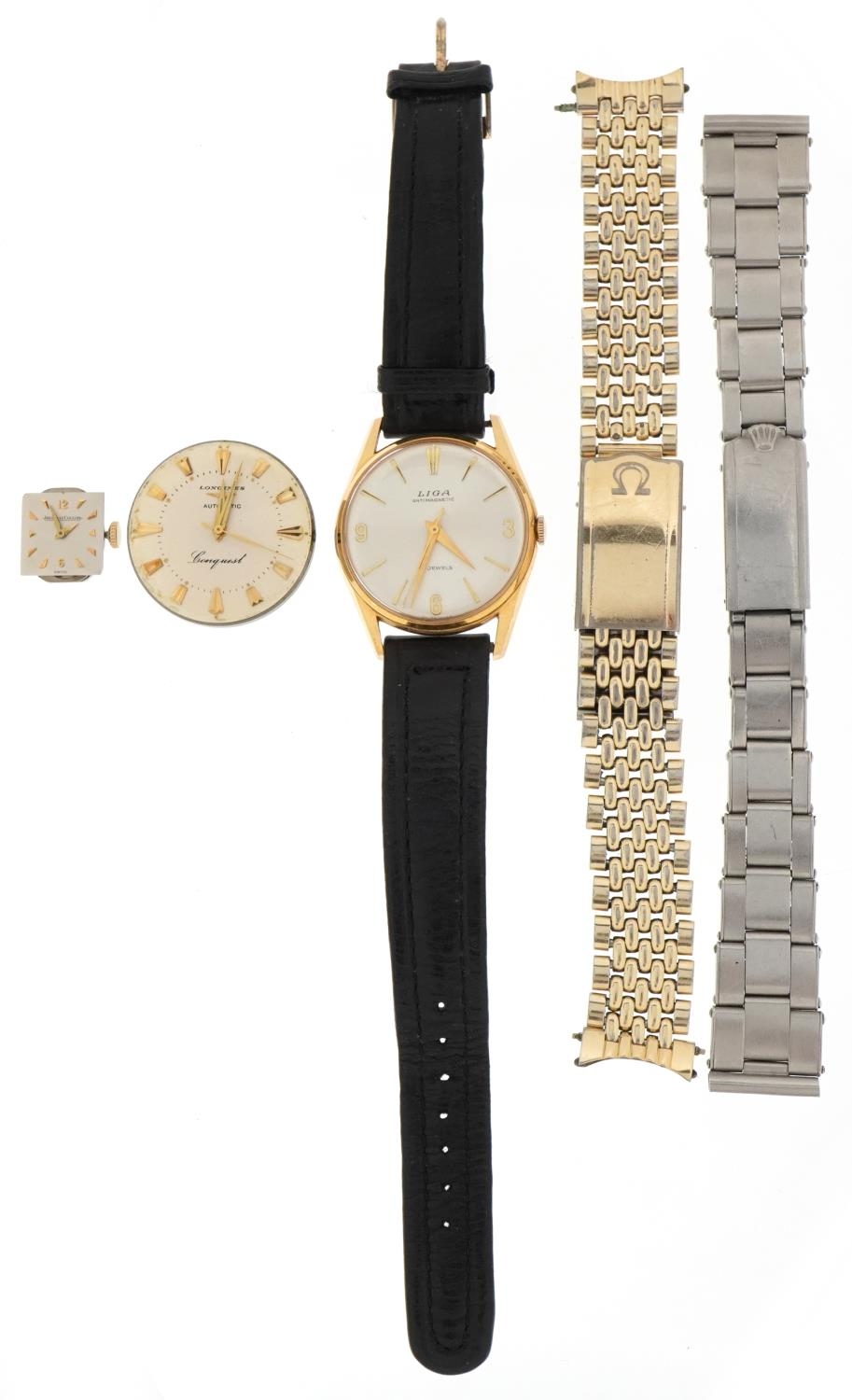 Vintage wristwatch parts including Omega watch strap, Jaeger LeCoultre ladies wristwatch movement - Image 2 of 5