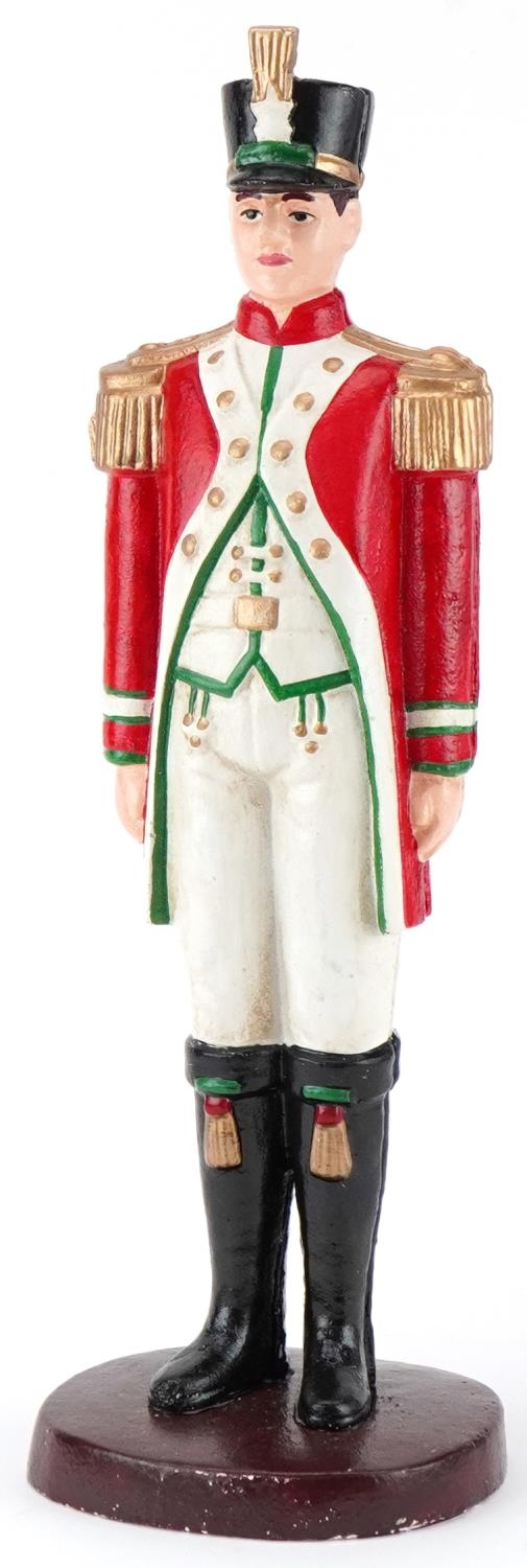 Hand painted cast iron figure of a soldier, 40cm high