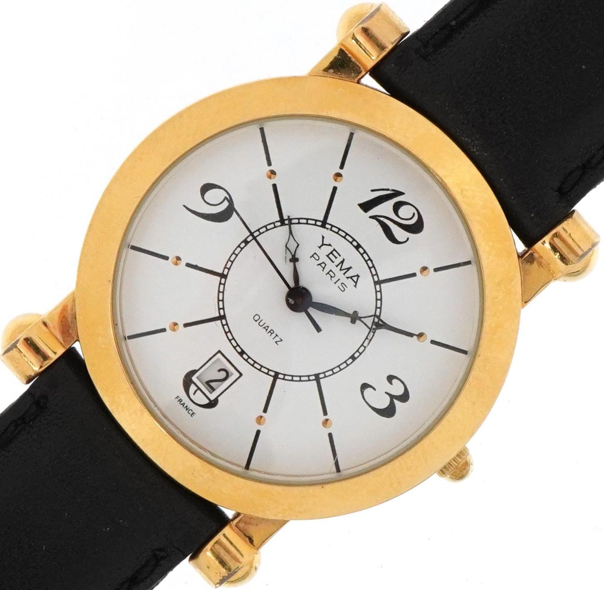 Yema, gentlemen's quartz wristwatch having subsidiary dial with Arabic numerals and date aperture,