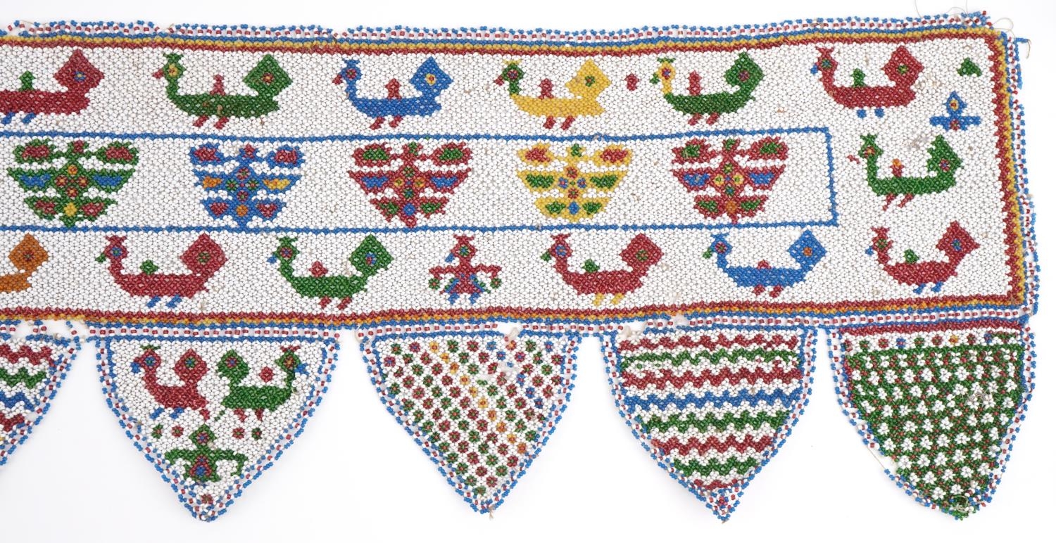 Antique African beadwork banner decorated with animals and flowers, 138cm wide - Image 4 of 6