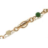9ct gold turquoise and seed pearl bracelet, 19cm in length, 4.0g