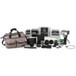 Zenza Bronica ETRS camera with accessories including Metz Mecablitz 60 CT-4, some with boxes