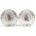 Royal Copenhagen, pair of early 20th century Danish porcelain soup bowls having pierced borders,