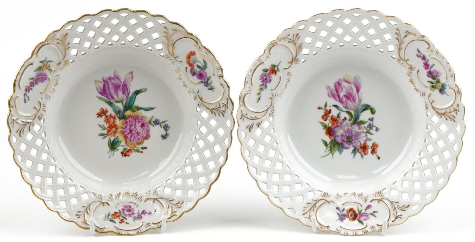 Royal Copenhagen, pair of early 20th century Danish porcelain soup bowls having pierced borders,