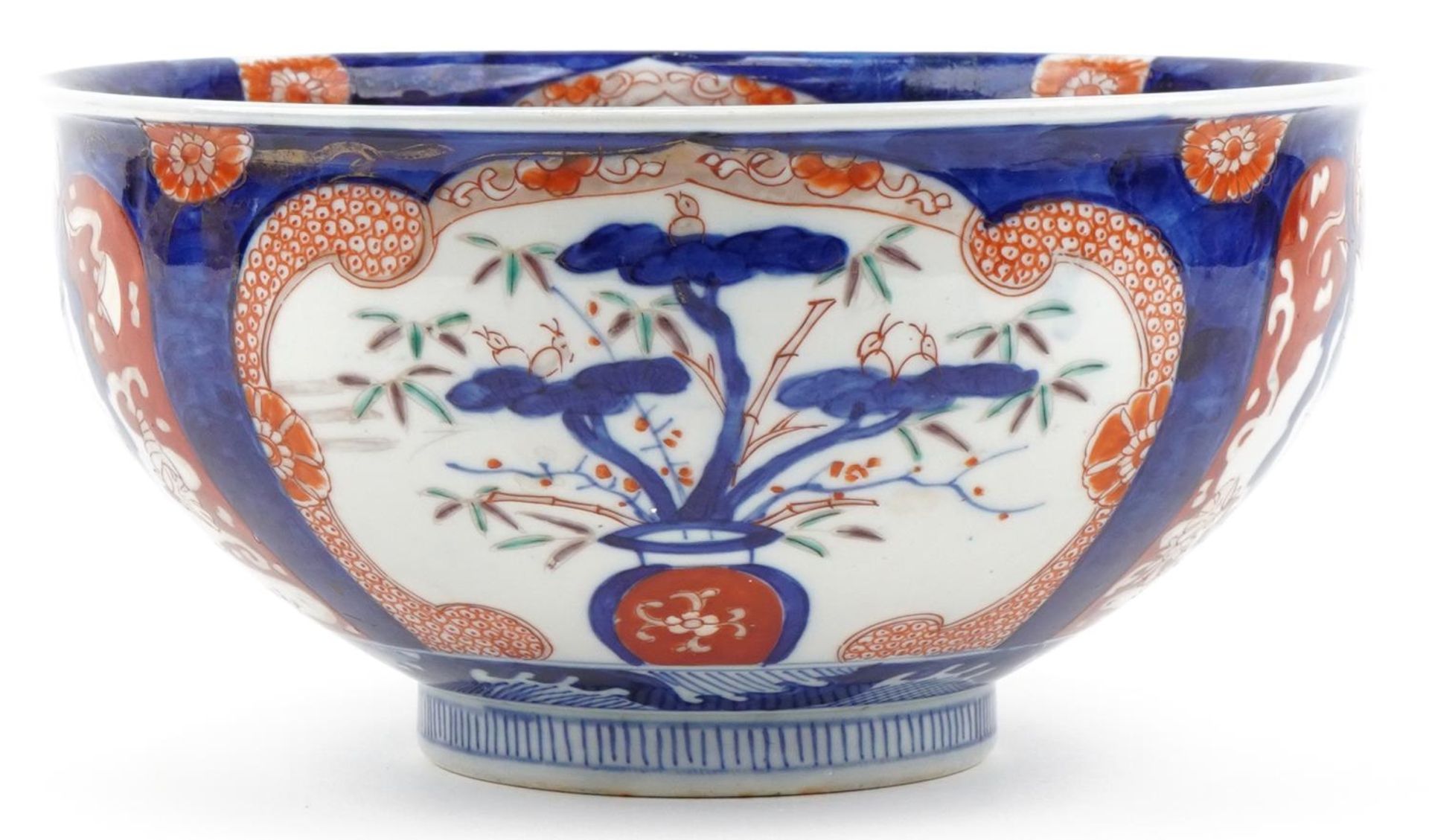 Japanese Imari porcelain bowl hand painted with panels of flowers, 25cm in diameter - Image 2 of 6