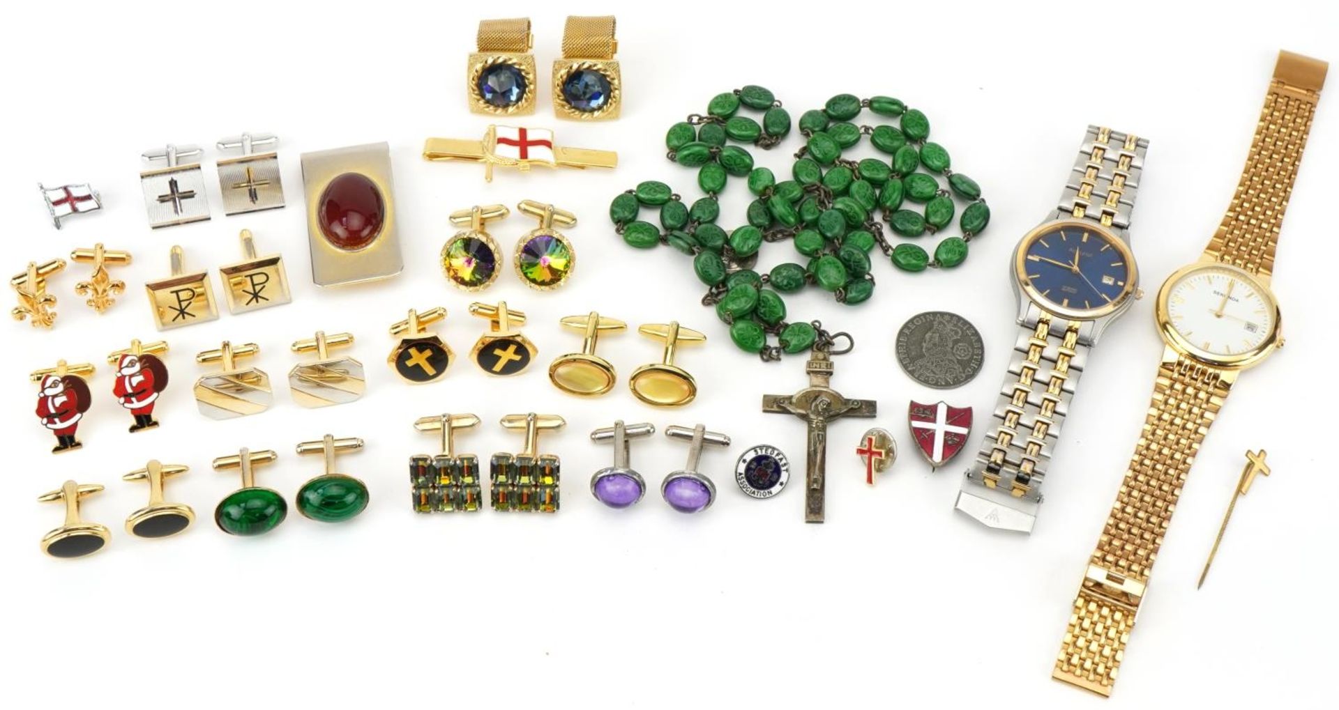 Costume jewellery including a malachite colour glass rosary bead necklace, cufflinks and - Image 2 of 4